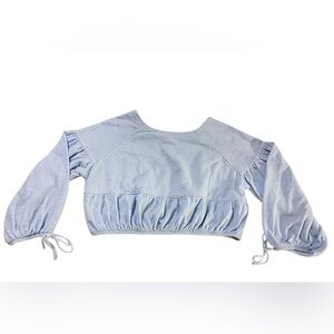 Aerie Cute Light Blue Crop Top Long Puff Sleeves Tie Details  Woman Size Small